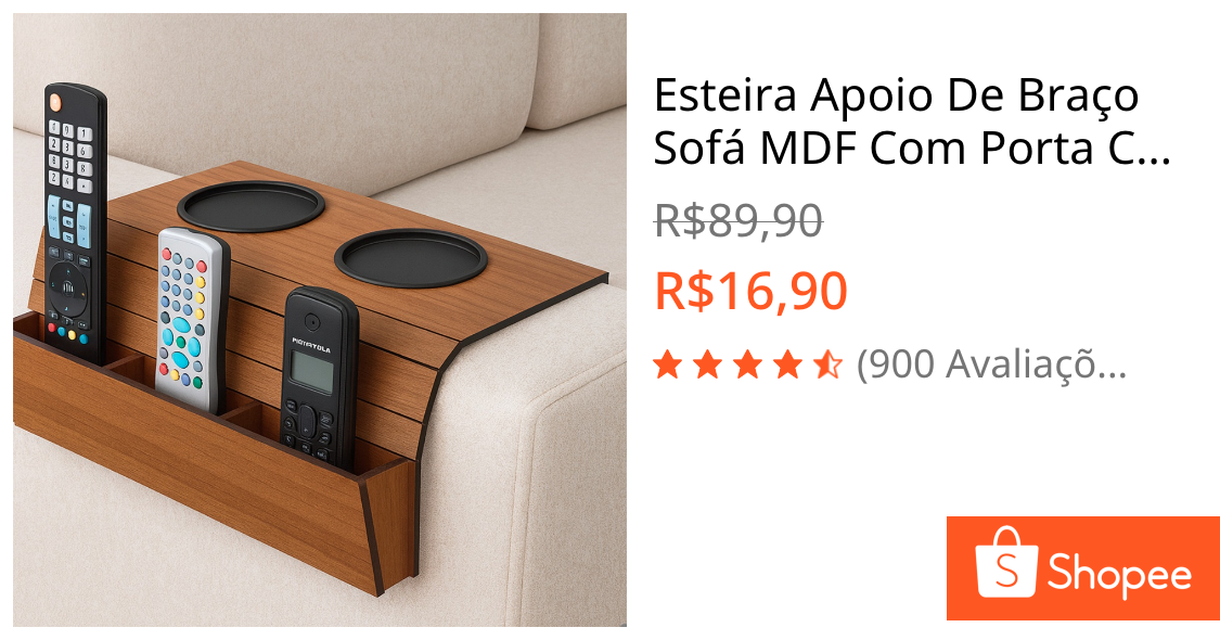 Esteira Apoio De Braço Sofá MDF Com Porta Copos E Porta Controle Organizador Bandeja Flexível Diversas Cores | Shopee Brasil