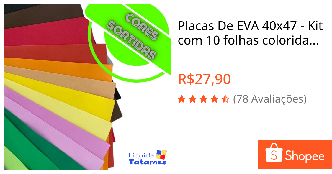 Placas De EVA 40x47 - Kit com 10 folhas coloridas (sortidas). | Shopee Brasil