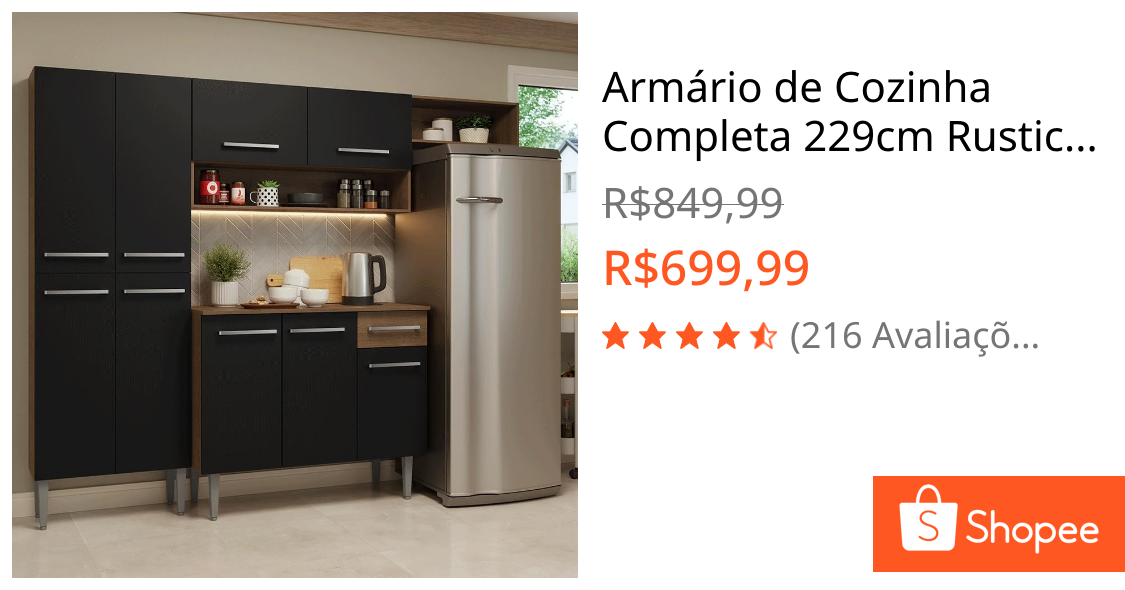 Foto de Armário de Cozinha Completa 229cm Rustic/Preto Emilly Madesa 016