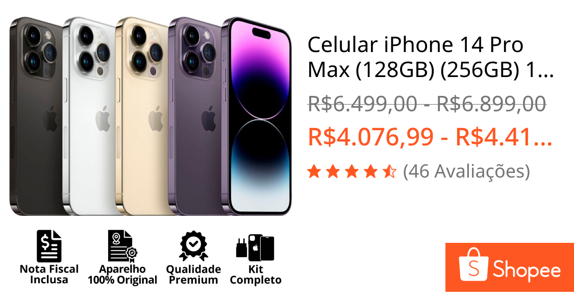 Celular iPhone 14 Pro Max (128GB) (256GB) 100% Original Apple Seminovo Vitrine Bateria 85% a 100% NF | Shopee Brasil