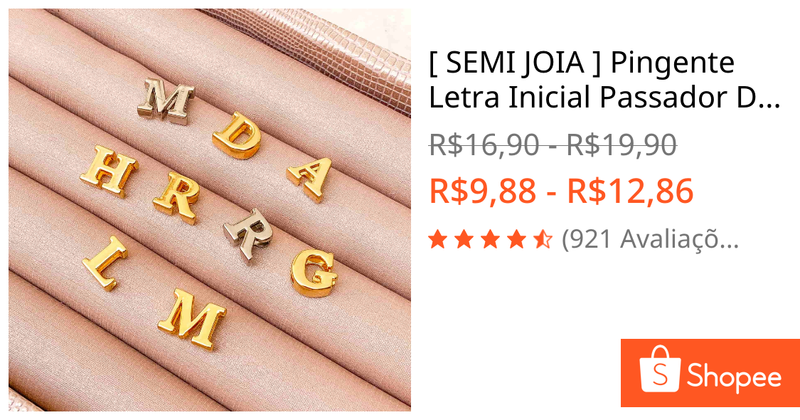 [ SEMI JOIA ] Pingente Letra Inicial Passador Delicada Banhado em Ouro 18k Alto Padrão  Acessórios Femininos