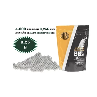 Pacote BBS Rossi Premium 4.000 unidades 0,25g 6mm Airsoft Branca