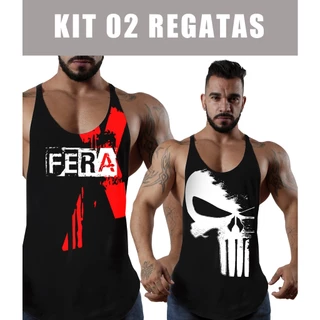 Kit 02 Regatas Cavadas Masculinas Musculação Ferax