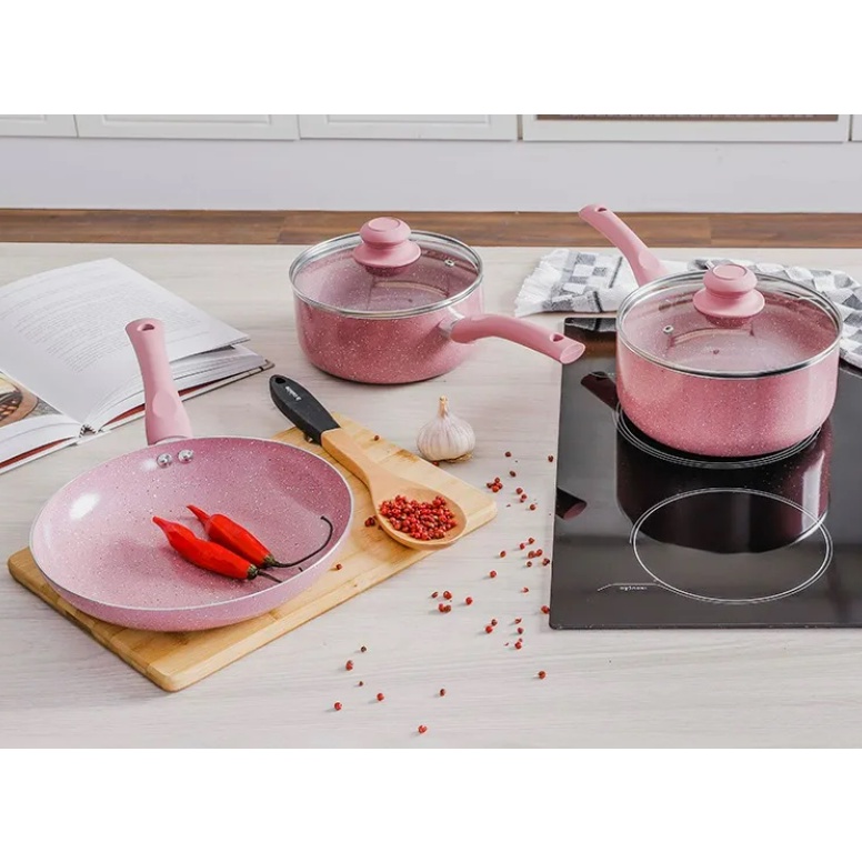 Conjunto De Panelas Rosa Fogão e Indução 3 Peças Revestidas em Cerâmica ...