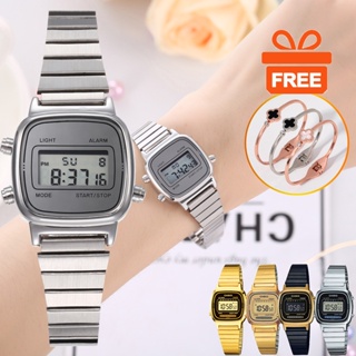 [Relógio + Pulseira] Relógio Feminino Digital Cássio LA670wa prata Tamanho Mini Retro Vintage