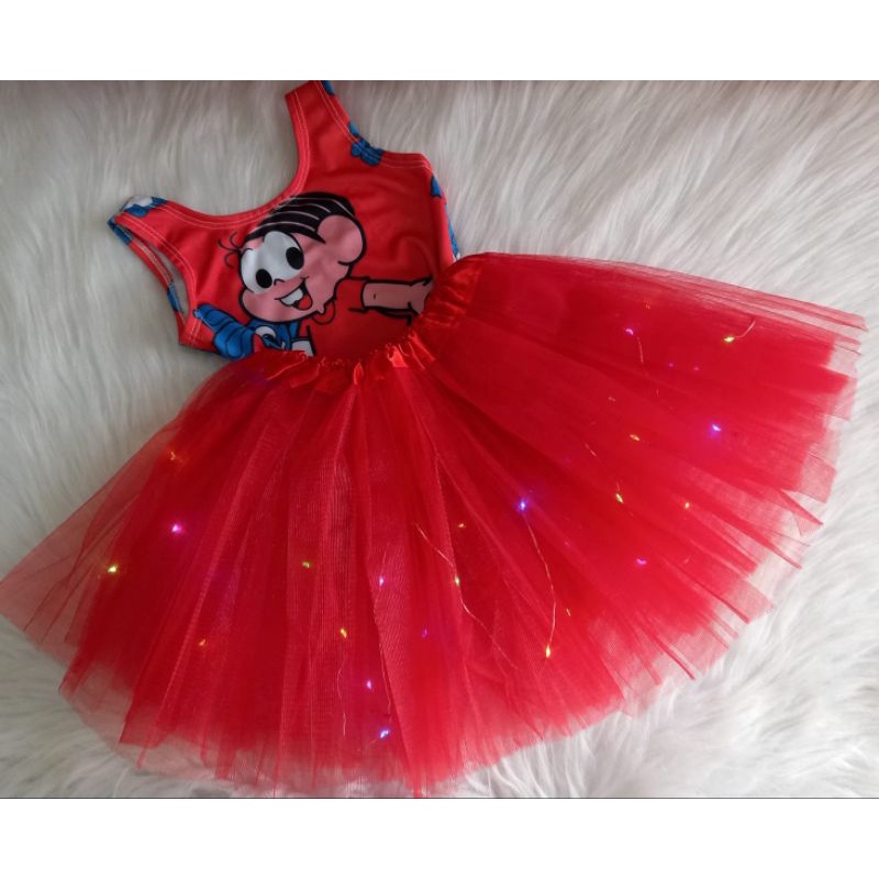 fantasia infantil saia de tule com led e body suplex com boa