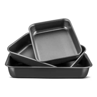 conjunto de assadeiras antiaderente retangular teflon alta formas de bolo pão de queijo 3 pcs preta