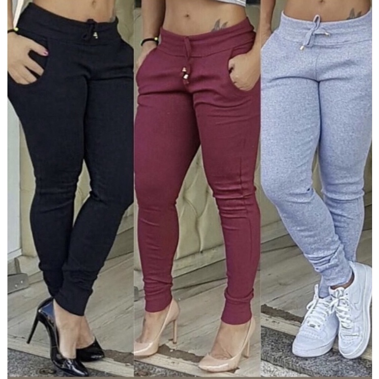 calça skyne jogger ribana feminina malha moda treino casual