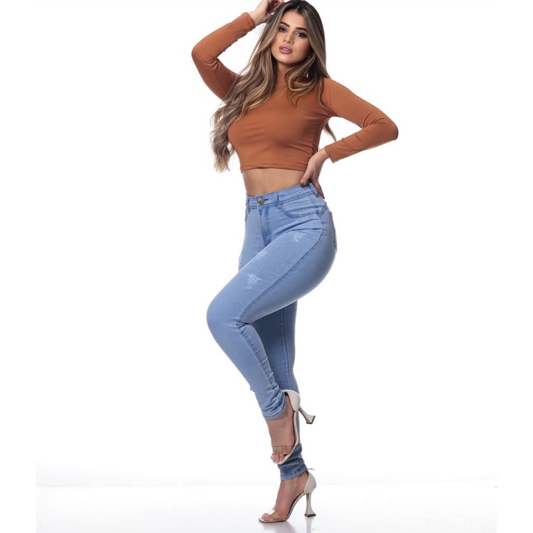 Calça Jeans Feminina Skinny Cós Alto Levanta Bumbum C/ Lycra Coes desfiado!  - Calça Jeans Feminina - Magazine Luiza