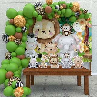 Kit Ouro Festa Aniversário Animais Safari Aquarela Desenho Decoração Cenários