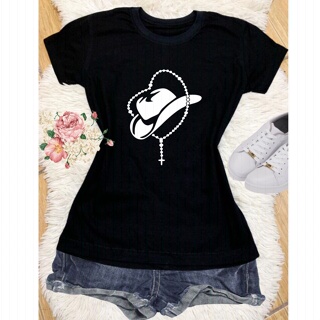 T-Shirt Feminina Country Chapéu Camisa Baby Look Oferta
