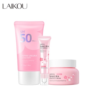 LAIKOU Sakura SPF50 Protetor Solar Remove Saco De Olhos Soro Hidratante Conjunto De Cuidados Com A Pele 3pcs