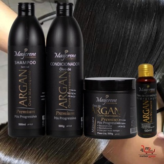Kit Pós Progressiva Óleo De Argan Ouro Marroquino Maycrene - 4 Produtos SH+COND+MAS+OLEO UMECTANTE
