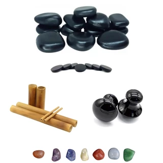 Kit Massagem 12 pedras quentes Basalto Bambu bambuterapia Podal Chakras e Cogumelo Facial