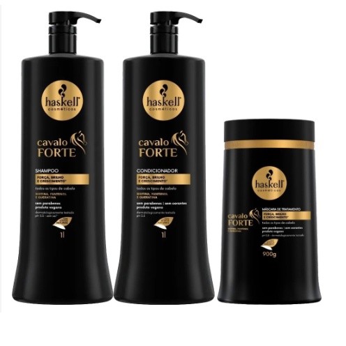 Cavalo Forte Haskell - Kit Shampoo, Condicionador 1L e Máscara 900g Hidratação e Fortalecimento