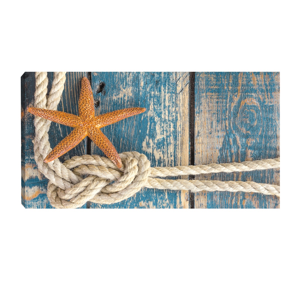 Quadro Decorativo Nautico Praia Estrela Amarela e Corda Nó 55x100