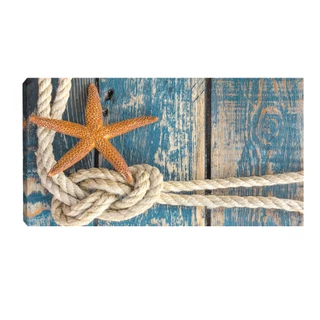 Quadro Decorativo Nautico Praia Estrela Amarela e Corda Nó 55x100