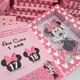 Convite Minnie Rosa Luxo com visor