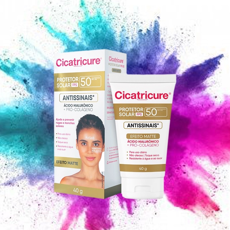 Protetor Solar Cicatricure Facial Antissinais FPS50 Ácido Hialurônico + Pró Colágeno Efeito Matte 40g