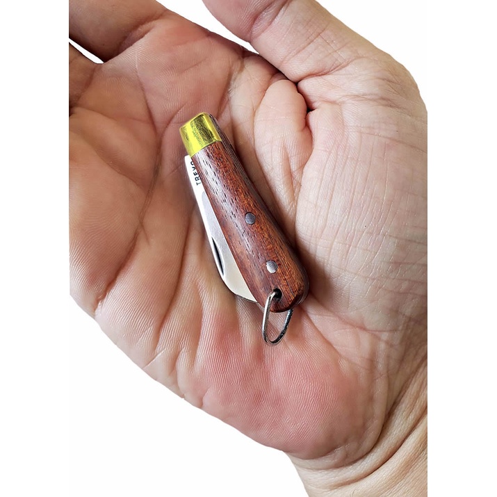 Mini Canivete Chaveiro Multiuso Aço Inox Cirúrgico Cabo Madeira