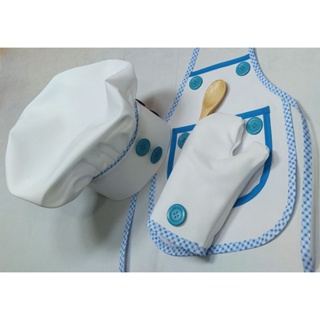 Newborn kit Fantasia Cozinheiro Master Chef Mestre Cuca Doma infantil 6-12  meses avental+touca Chef+luva+colher pau tecido Two Way gabardine branco o