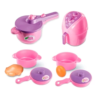 KIT COZINHA BRINQUEDO DE PLÁSTICO PANELAS PANELINHAS PANELA PRESSÃO FRIGIDEIRA AIR FRYER AIR FRAY FRITADEIRA ELÉTRICA INFANTIL PARA CRIANÇA PRESENTE DIA DAS CRIANÇAS ANIVERSÁRIO PARA MENINA ROSA BRINQUEDO FAZ DE CONTA ALTIMAR CERTIFICADO INMETRO PROMOÇÃO