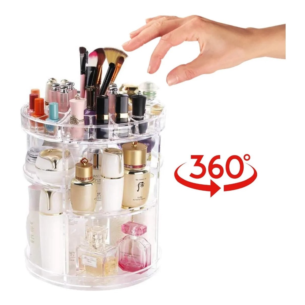 Organizador de cosméticos e maquiagem acrílico 360° giratório