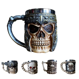 Caneca Caveira Viking Medieval Resina Aço Inox 450ml