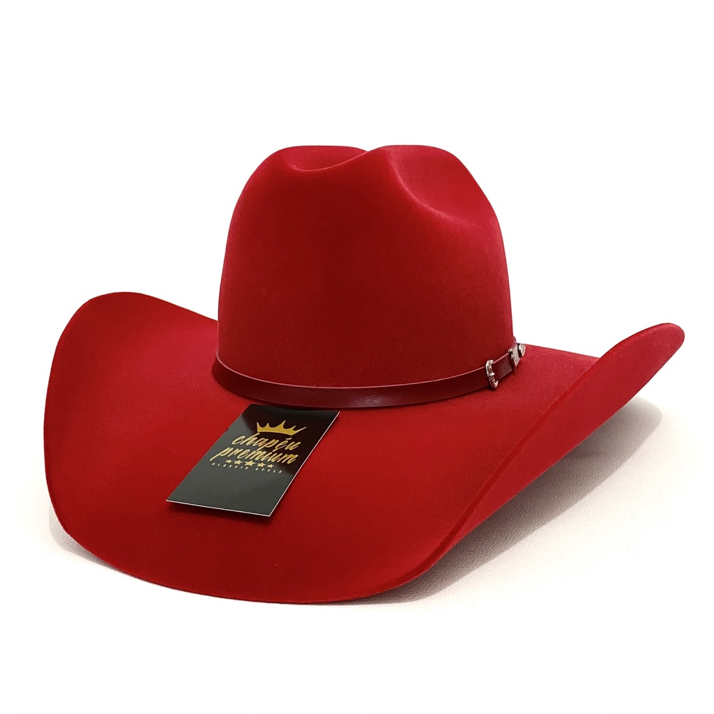 Chapéu Country Vermelho Modelo Montana Aveludado Unissex