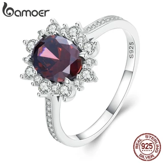 Bamoer 925 Prata Zircônio Vermelho Anel De Casamento Moda Joalheria Para Casal Mulheres Homens