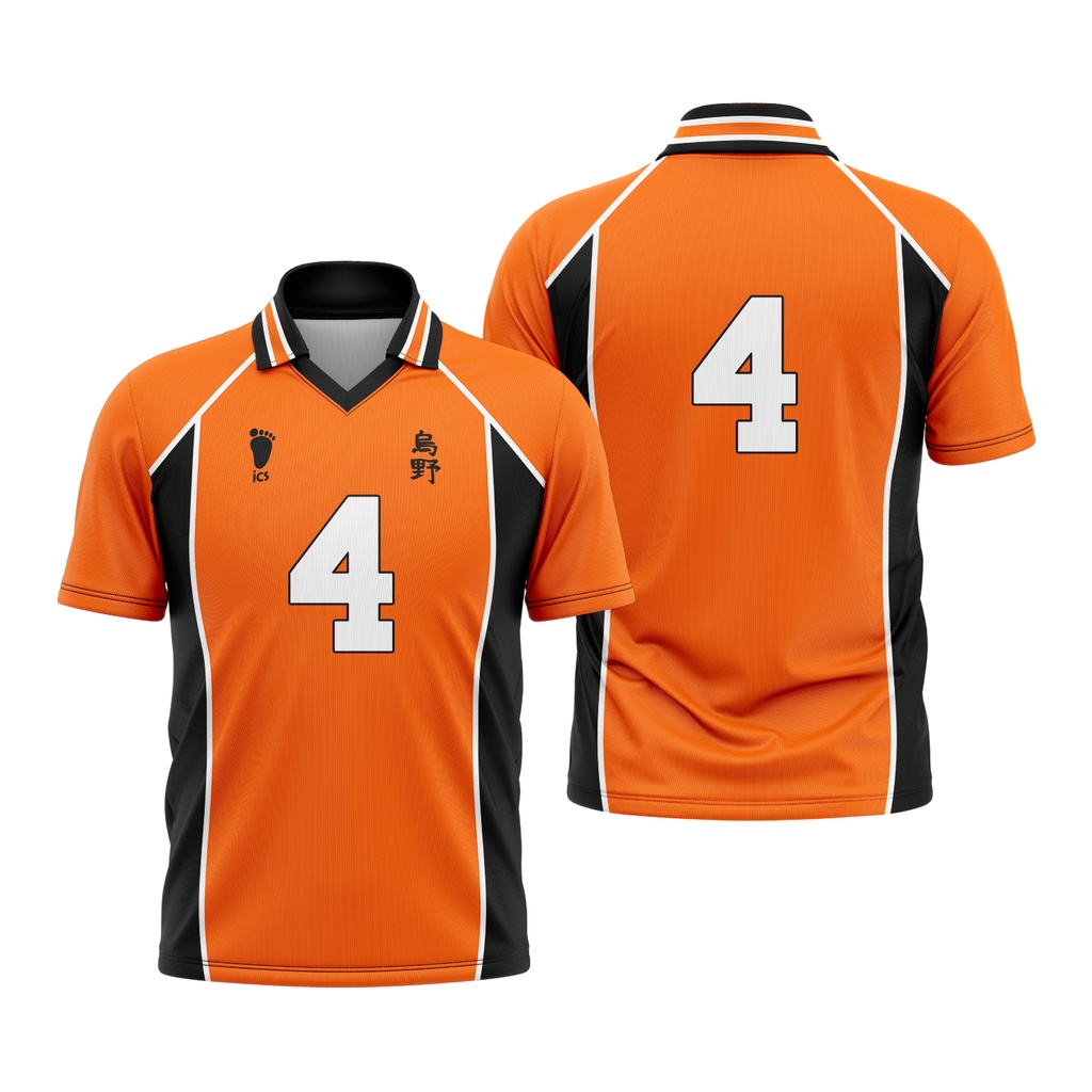 Camiseta Premium Uniforme Karasuno Número 4 Laranja Anime Haikyuu