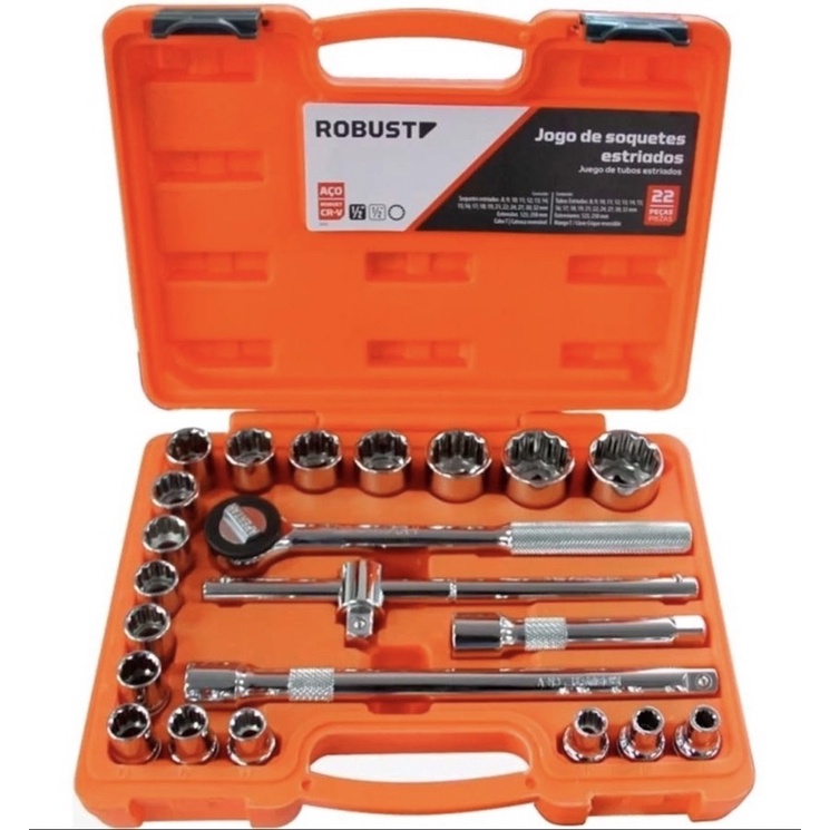 Jogo de Soquetes Estriado 22 peças Robust | Shopee Brasil