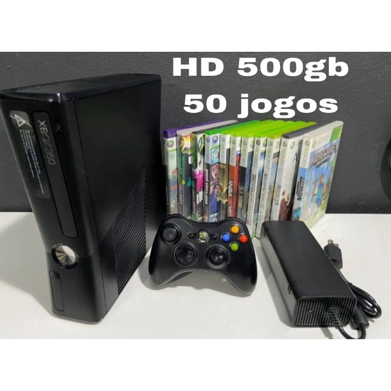 Xbox 360 slim ou super com HD 500gn controle e jogos | Shopee Brasil