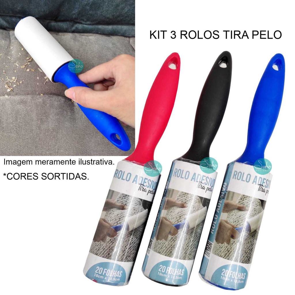 Kit 3 Rolos Adesivo Tira Pelos Roupas 20 Folhas Sortido | Shopee Brasil