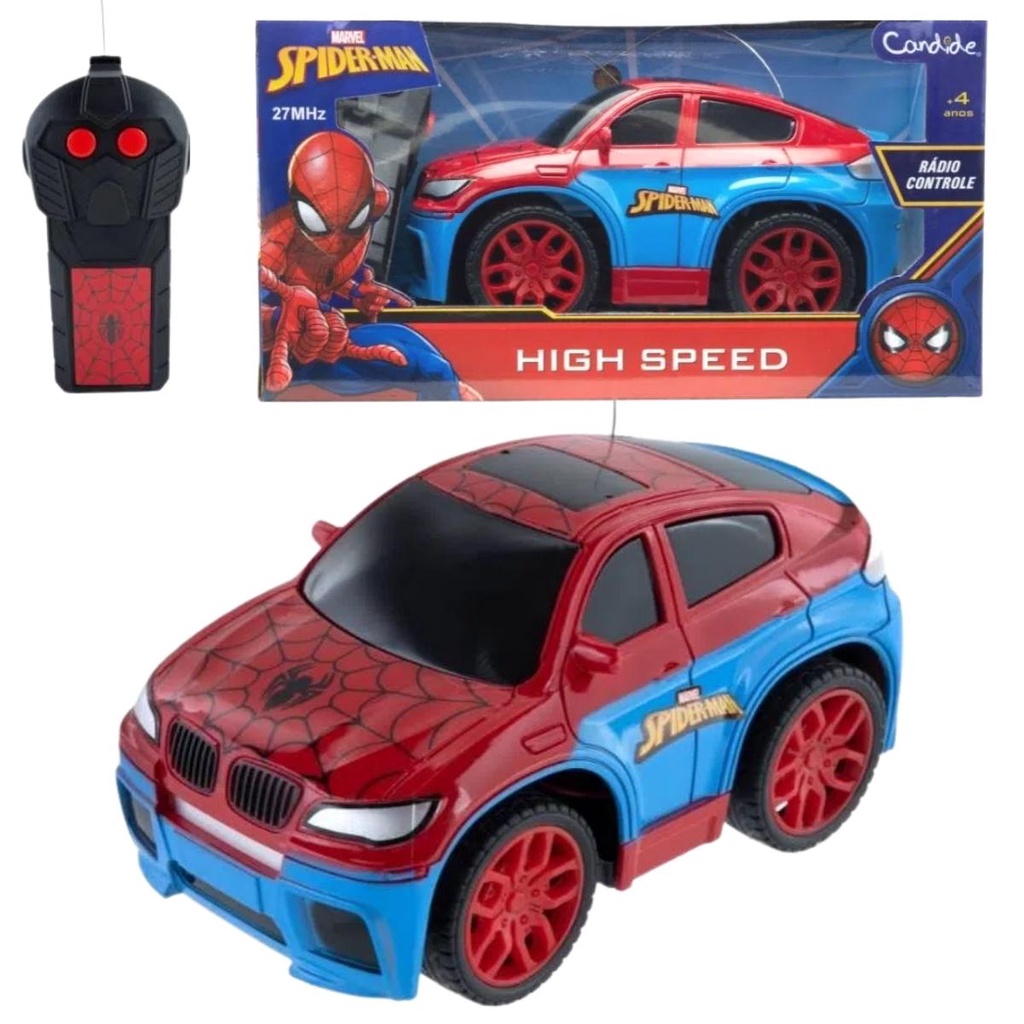 Carrinho de Controle Remoto - Spiderman - High Speed - Preto - Candide