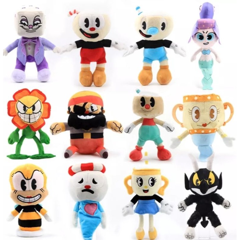 cuphead e mugman pelúcia disney 20cm xicrinho e caneco