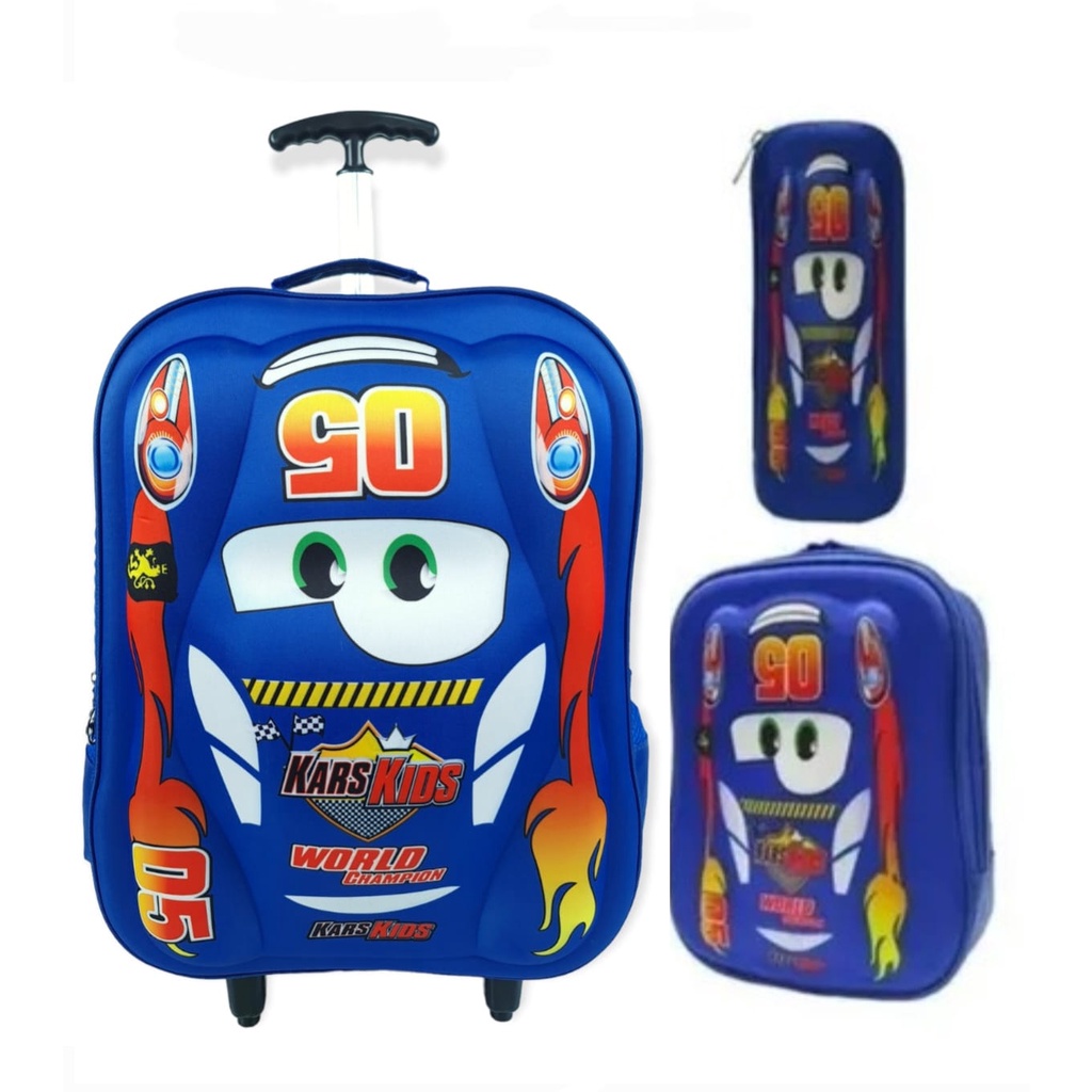 Kit Mochila Rodinha Escolar Tamg 3d Carro Corrida Infantil