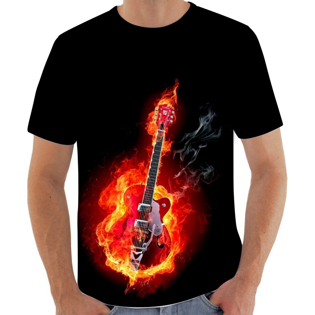 Camiseta guitarra fogo e agua estampa total