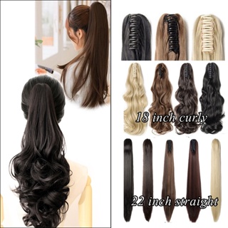 Peruca Feminina Cauda De Pônei 22 Polegadas Cabelos Cacheados Longos/Lisos Extensão De Cabelo Natural Sem Costura