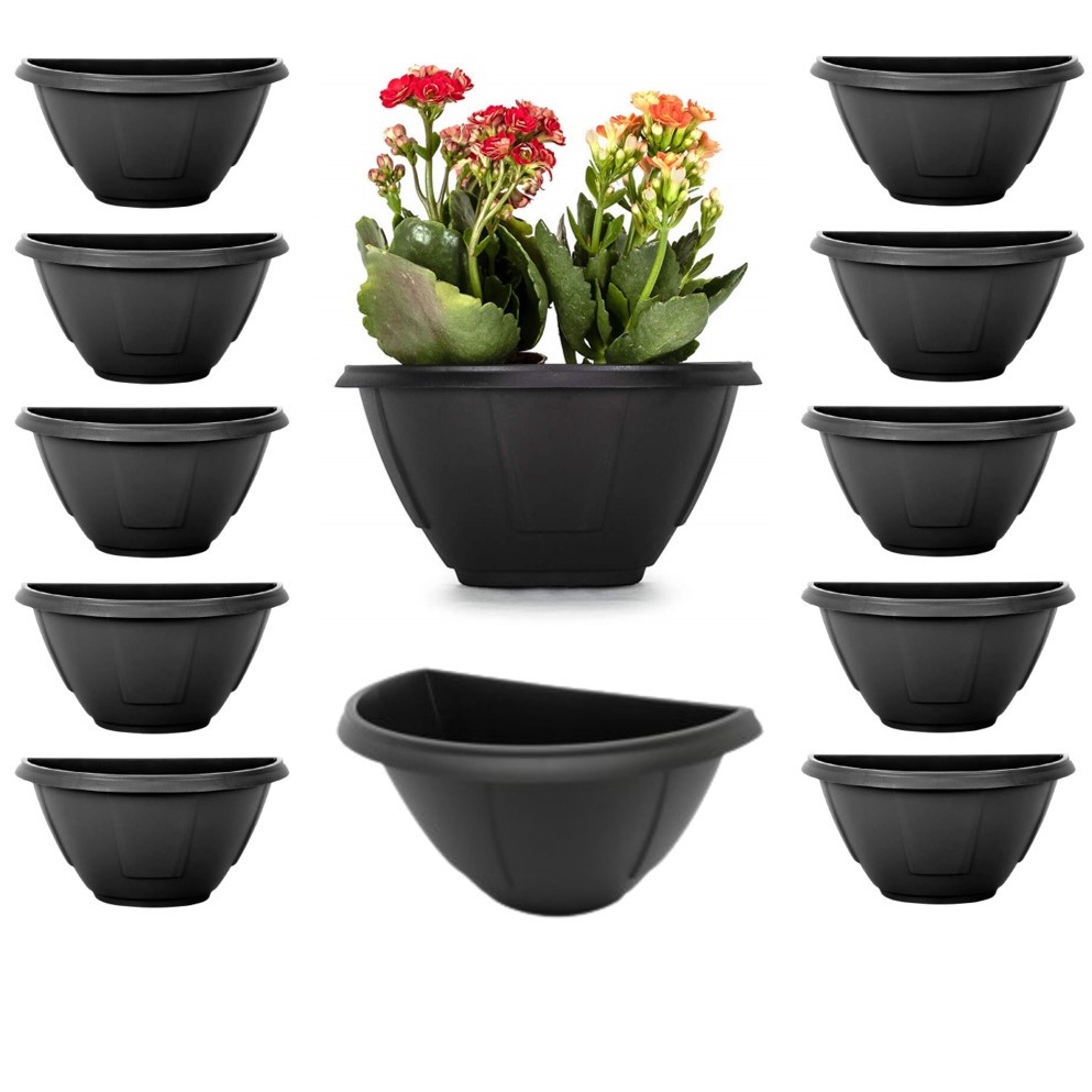 36 Vasos de Parede Meia Lua Mini Para Jardim Vertical Preto