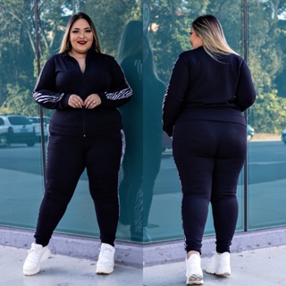 Conjunto Malha Crepe Com Zíper Não Amassa, Nem precisa Passar Outono Inverno Plus Size Moda Blogueira Blusa e Calça Envio Imediato