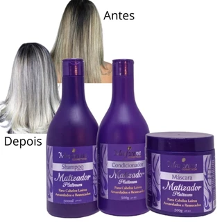 Kit Matizador Platinum Maycrene 3X500ml Elimina os tons Amarelados e Hidrata os Cabelos Ressecados