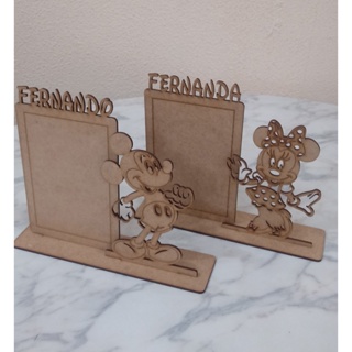 Porta Retrato Decoração Mickey Minnie + Nome Personalizado Enfeite Festa Mdf 3 Mm 14 Unidades