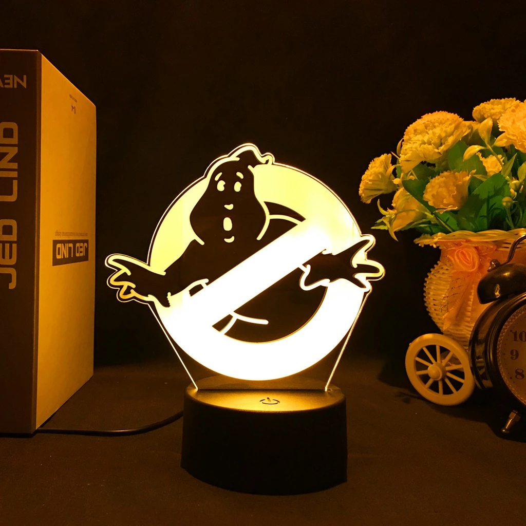 Filme Quente Ghostbuster 3D Led Neon Luzes Noturnas Presente Colorido Para Amigos Quarto De Cabeceira Decoração De Mesa Logotipo Lava Lâmpadas