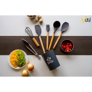Kit Jogo de Cozinha 7 peças de silicone com cabo de madeira