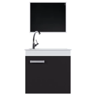 Gabinete Banheiro Bari 45 cm Branco C/Preto Completo
