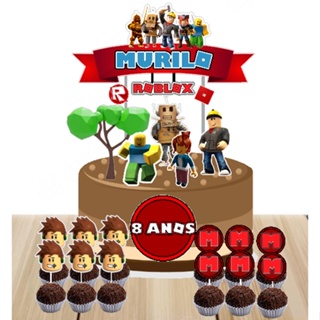 Kit 1 Topo Bolo Roblox Menina+ 10 Toppers P/ Doces+4 Display