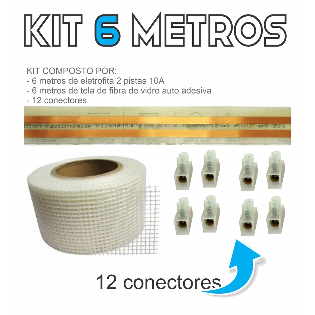 Kit Eletrofita duas vias 10A - 6 metros + 12 conectores