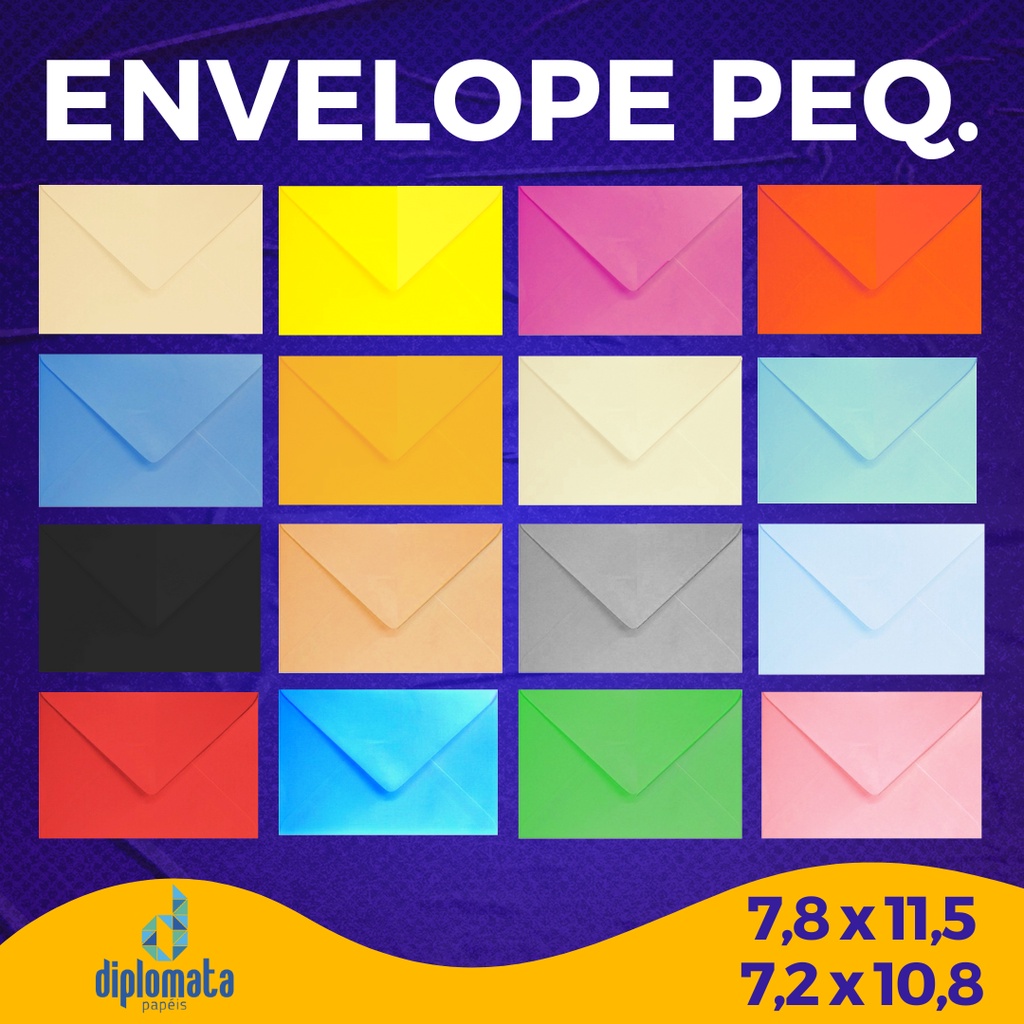 Envelope Visita Colorido 80g ou Branco 63g (10 Unid) Envelopes Coloridos Color Plus Pequeno para Convite Infantil Festa Mensagens em Buquê de Flores Convites Infantis Festas