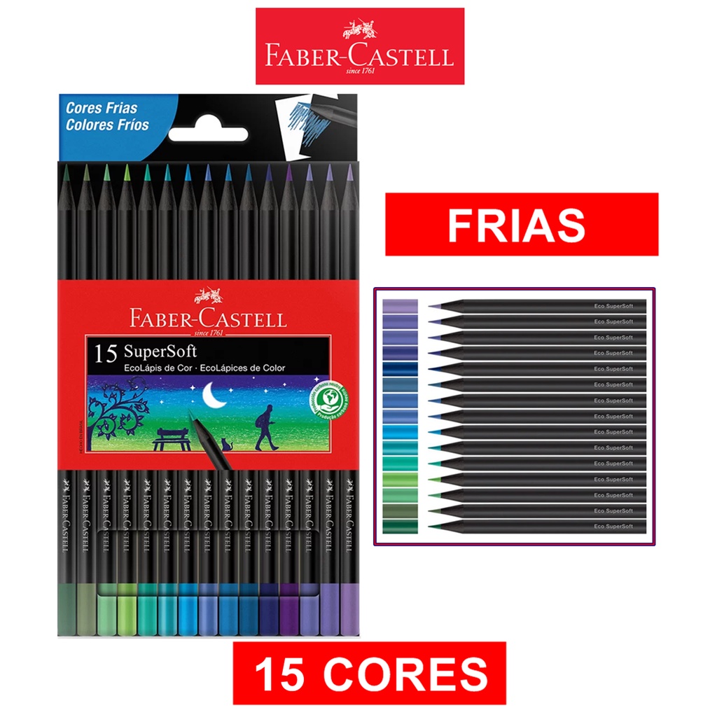 Lápis de Cor SuperSoft 15 Cores Frias Faber-castell - Papelaria Grafitte -  Papelaria Grafitte